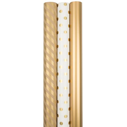 JAM Paper Premium Holiday Assorted Gold Gift Wrap, 3ct.